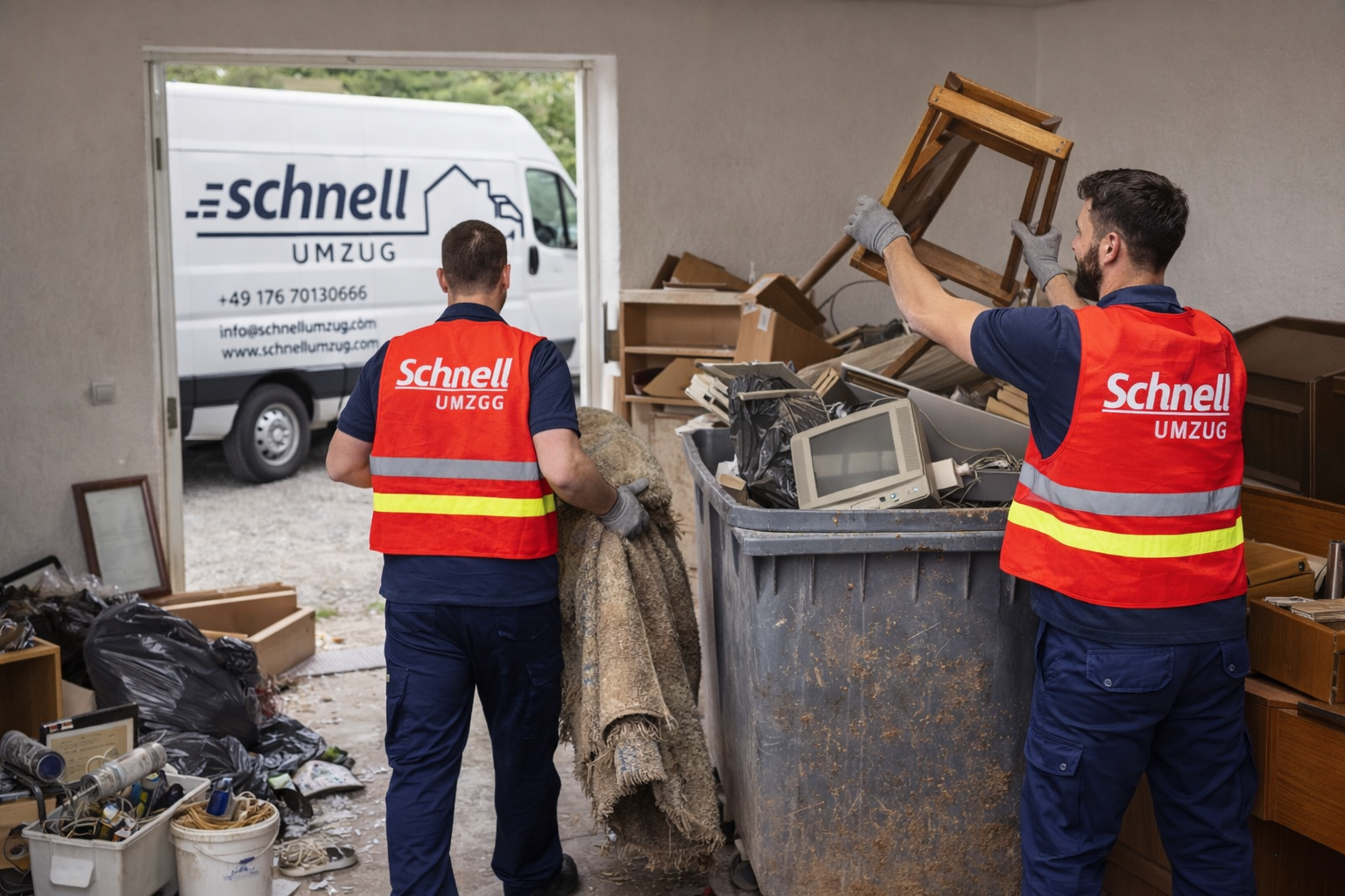 Entrümpelung mit Container und Team von Schnell Umzug